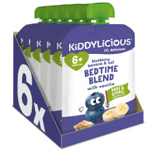 Kiddylicious Bedtime Blend Blueberry, Banana & Oat Fruit Pouches - Suitable for 6+ Months - 6 Pack