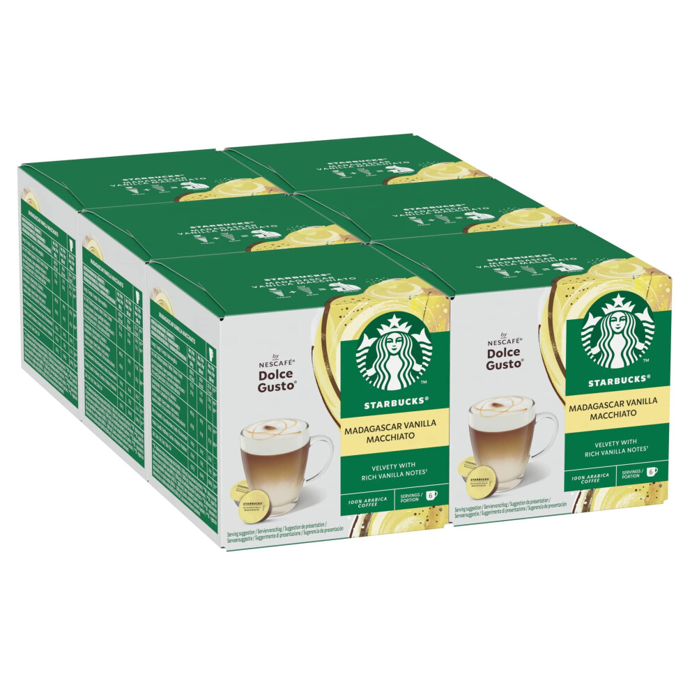Starbucks Madagascar Vanilla Macchiato Coffee Pods By Nescafé Dolce Gusto, 72 Flavoured Coffee Capsules (6 Packs)