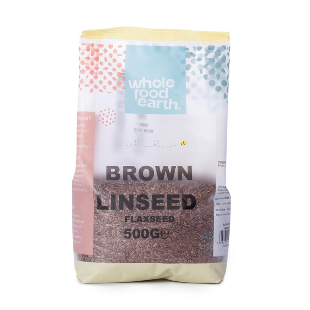 Wholefood Earth Brown Linseed/Flaxseed 500 G, Gmo Free, Natural, High Fibre, Source Of Protein