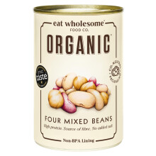 Eat Wholesome Organic Four Mixed Beans, 400g (Pack of 12) - In Water, Pre-Cooked, No Added Salt, 100% Natural, Source of Protein, Vegan, Non-BPA Lini
