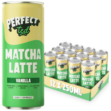 PerfectTed Vanilla Matcha Latte RTD, Ceremonial Grade Matcha, 12 x 250ml Cans, Ready-to-Drink with Gluten-Free Oats | Smooth & Creamy | Dairy-Free |