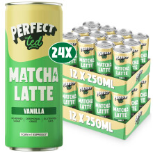 PerfectTed Vanilla Matcha Latte RTD, Ceremonial Grade Japanese, 24 x 250ml Cans, Ready-to-Drink with Gluten-Free Oats | Smooth & Creamy | Dairy-Free