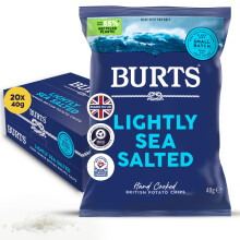 Burts Lightly Sea Salted Hand Cooked Chips - 20 x 40 g Multipack Crisps Box - Vegetarian Friendly, Gluten Free, Hydrogenated Fat Free, Lightly Salted