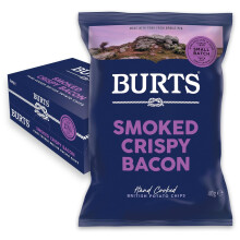 Burts Smoked Crispy Bacon Hand Cooked Burts Crisps - 20 x 40 g Multipack Box - Gluten Free, Hydrogenated Fat Free, Non-GMO - Smoked Crispy Bacon Burt