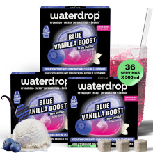 waterdrop Microenergy Blue Vanilla Boost - Energy Drink, 36 Water Flavouring Hydration Cubes in Blueberry Vanilla Flavour, Sugar Free, Low Calorie F