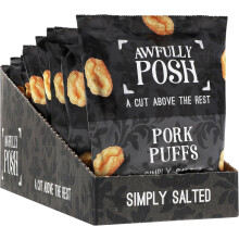 Awfully Posh Pork Puffs (8x30G) | Simply Salted Delightful Pork Puffs Snack | Made Using Prime Cuts, No Nasties | A Bag of Light and Airy Bites of Me