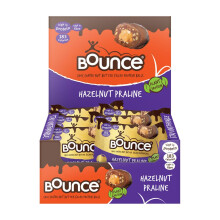 Bounce Hazelnut Praline Vegan Protein Balls - Chocolate Coated Peanut Butter Filled High Protein Snack, Low Calorie & Gluten Free - 12 Pack