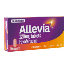 Allevia Hayfever Allergy Tablets, Prescription Strength 120 mg Fexofenadine, 24hr Relief Acts Within 1 Hour, Including Sneezing, Watery Eyes