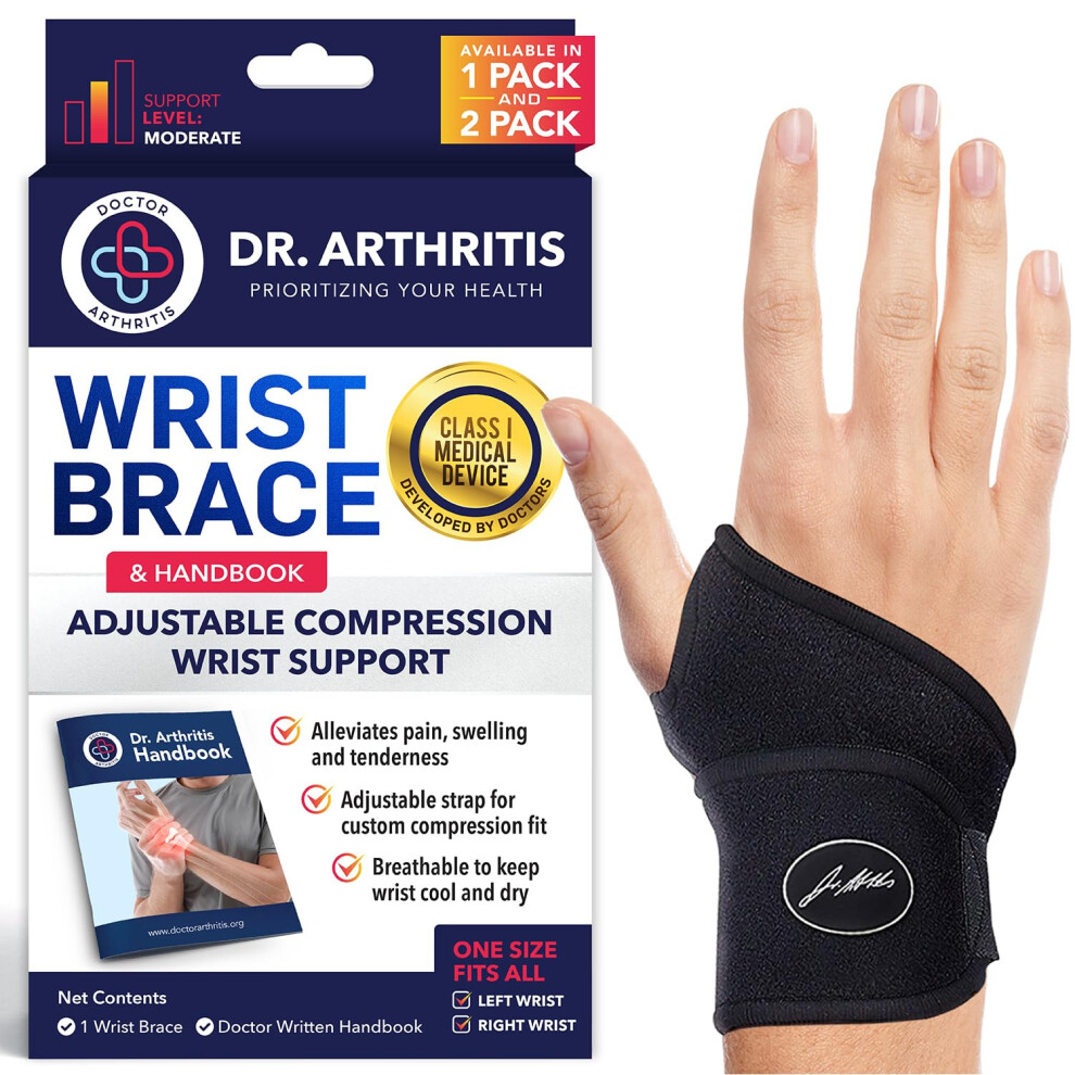 Dr. Arthritis Doctor Developed Wrist Supports - For Carpal Tunnel, Wrist Injuries, Arthritis, Hand Support - Wrist Brace And Wrist Strap With Handbook (Single)