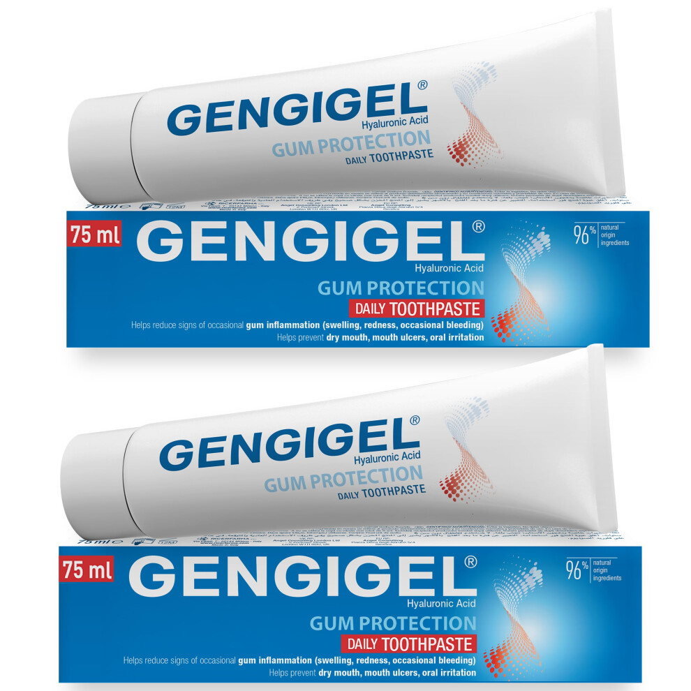 Gengigel Gum Protection Toothpaste 75Ml (Pack Of 2) Â Hyaluronic Acid Toothpaste For Gum Repair, Gum Disease Care & Mouth Ulcer Support, Daily Oral