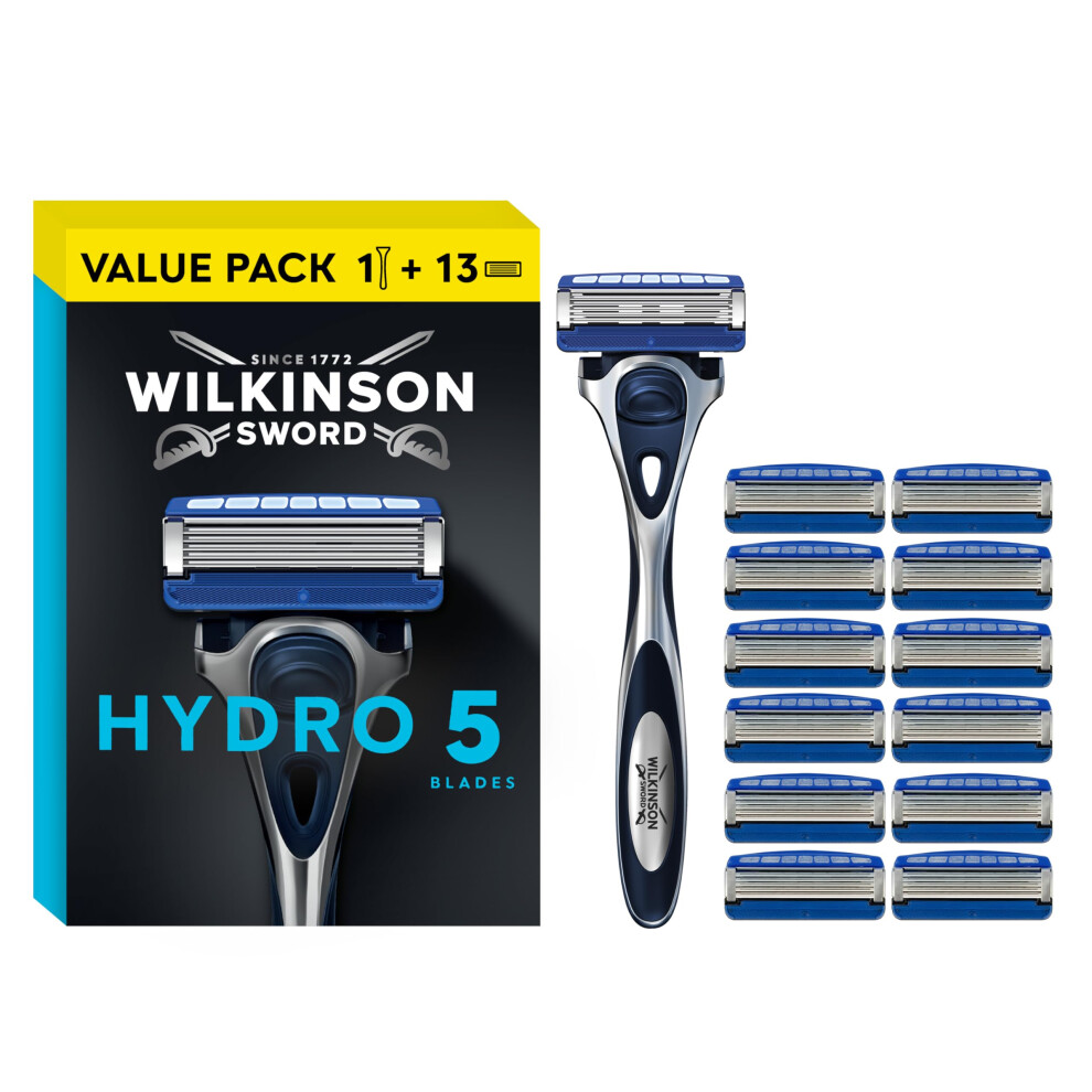 Wilkinson Sword Hydro 5 MenâS Razor, Great Addition To Wash Bags For Men's Grooming, Great Shavers For Routine Shaving, 1 Reusable Handle Plus 13 Re