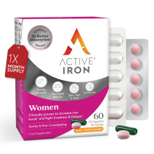 Active Iron Supplement 17 mg Multivitamin for Women - Clinically Proven to Increase Energy & Reduce Tiredness - Gentle, Non-Constipating Iron Women’