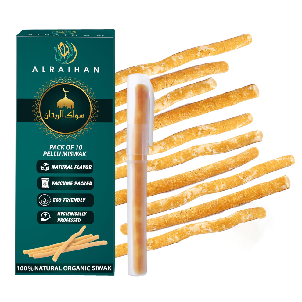 Al Raihan White Miswak Wooden Tooth Brush - Original Siwak Arabian Traditional Toothbrush For Clean Healthy And Teeth Cleaning Disinfecting Natural T