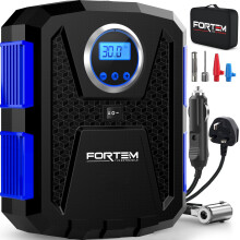 FORTEM Car Tyre Inflator 150 PSI, Air Compressor, 110V-240V AC 12V DC Electric Air Pump for Car Tires, Digital Tire Pump w/Auto Pump/Shut Off, Carryi