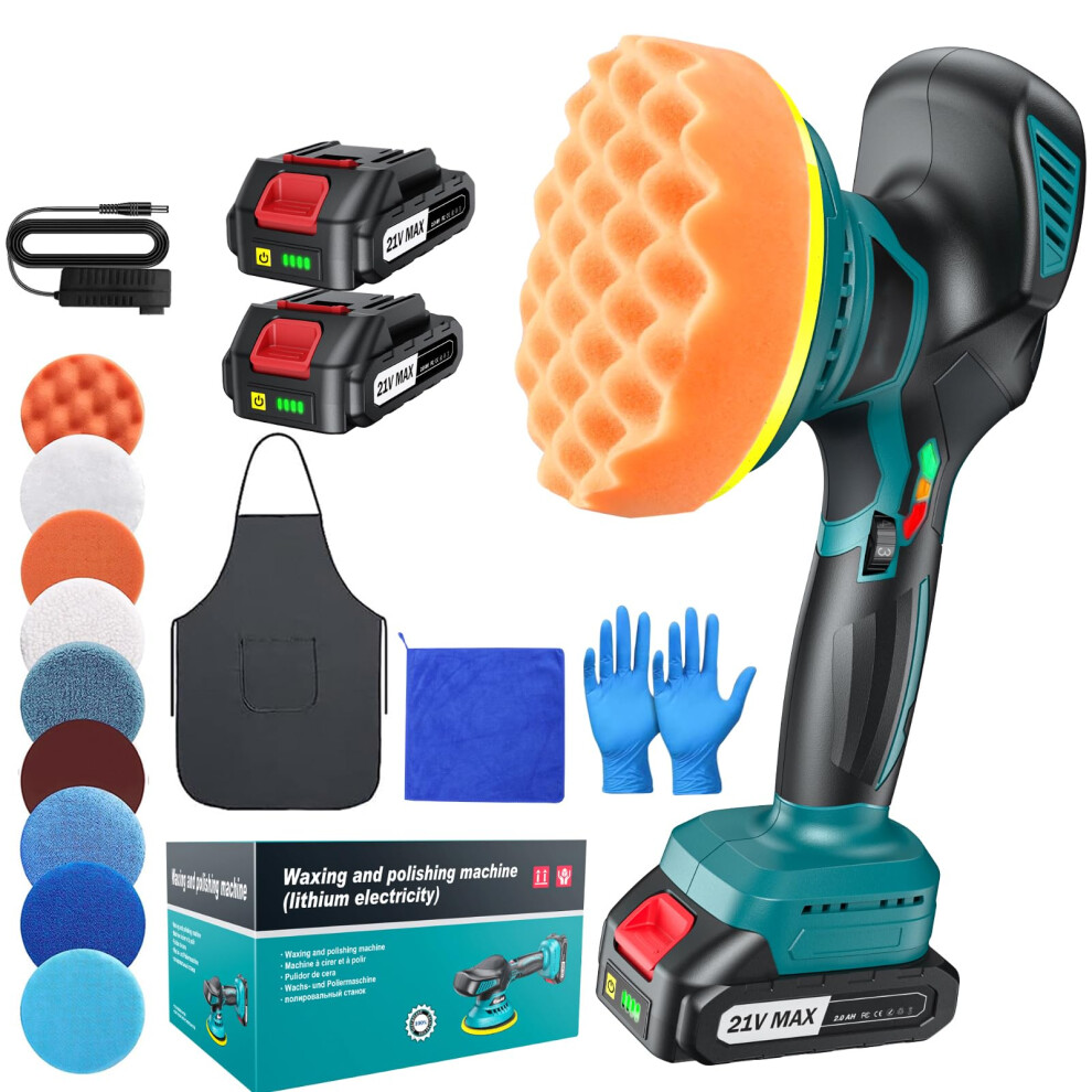 Cordless Car Polisher 6"(150Mm Dual Action Buffer Machine With 221V 2000Mah Batteries, 13Pcs Car Polishing Kit, 6 Variable Speeds 5500Rpm, Car Buffe 9471334780226