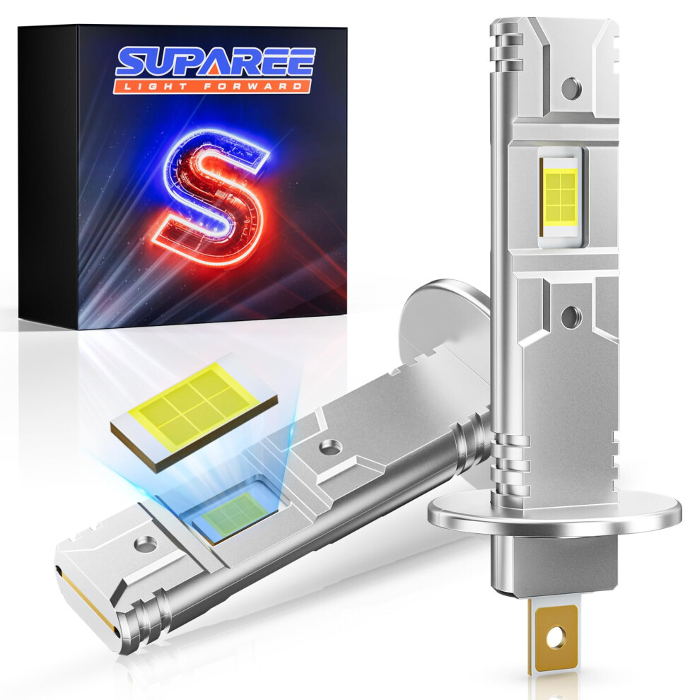 Suparee H1 Led Headlight Bulb H1 Canbus Error Free Led H1 Bulb 6500K 20000Lm 80W 12V 1:1 Mini Size Fanless Conversion Kit For Car Ip68 Waterproof Plu 7902169317438