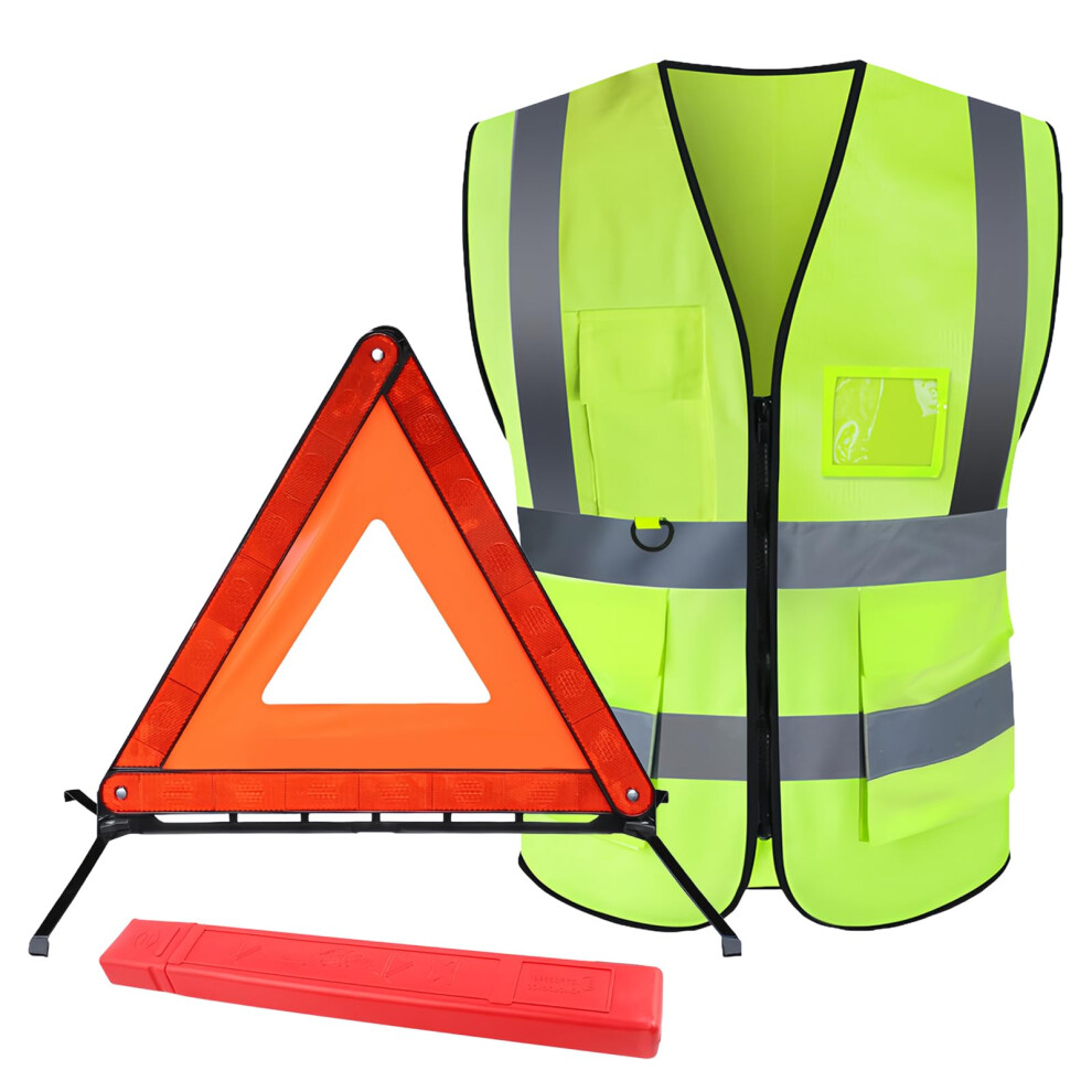 2 In 1 Warning Triangles For Cars Emergency Breakdown Kit With Reflective Safety Vest,Foldable Car Emergency Warning Triangle,Triangle Warnings Sign 5432964899669