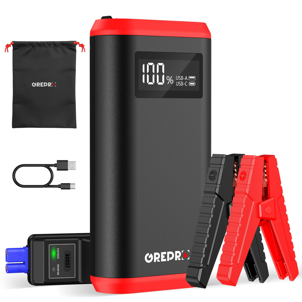 Grepro 6000A Jump Starter Power Pack, Emergency Roadside Car Battery Booster Jump Starter For 12V Vehicles, Motorcycle (Up To 10.0L Gas, 8.0L Diesel) 5009932037547