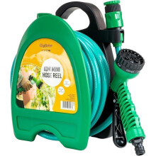 GloBrite Mini Hose Reel with 10m / 32ft Garden Hose Pipe Spray Gun & Adjustable Nozzle, Wall Mountable, Compact and Portable for Small Garden, Balcon