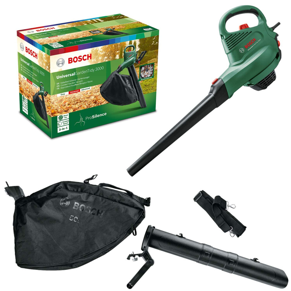 Bosch Electric Leaf Blower And Vacuum Universalgardentidy 3000 (3000 W, Collection Bag 50 L,Variable Speed,For Blowing, Vacuuming Shredding Leaves, W