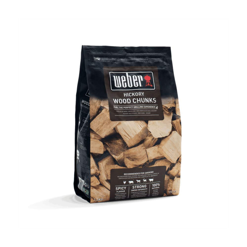 Weber Hickory Wood Chunks/Bbq Accessory, Natural Smoking Wood For Barbecue, Spicy Flavour With Strong Smoke Intensity, 1.5 Kg