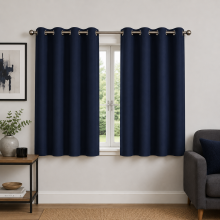 (Navy Blue, 46" x 54" (117cm x 137cm)) Short Curtains For Living Room Eyelet Ring Top Drape