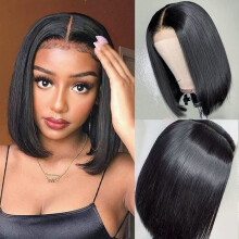 Peruukki - Lace Front - Luonnollinen - Lyhyt Bob - Musta keinotekoinen
