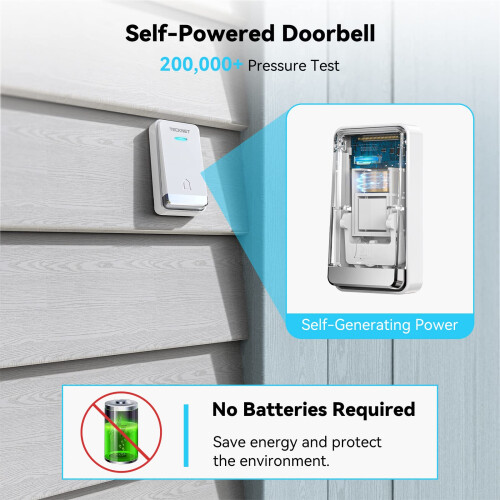 TeckNet TECKNET Wireless Doorbell, No Battery Required Self-Powered Door Bell 2