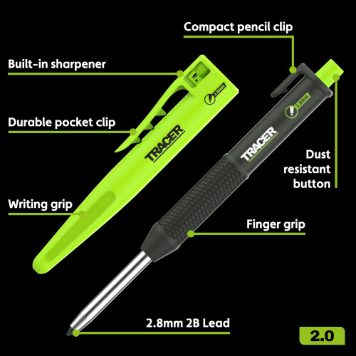 Tracer Pencil 2.0 – Deep Hole Carpenter Pencil with Site Holster 2