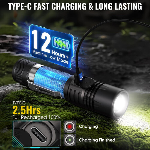 Banral Rechargeable Tactical Torch, High Lumens Small Mini USB-C LED Torch, Compact EDC Pocket Torch, 4 Modes & Memory Function, Waterproof Small Fla 2