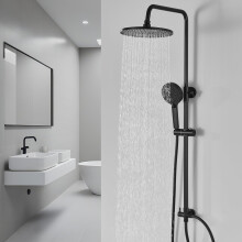 DERW Black Rainfall Shower Kit with 10 Round Rainfall Shower Head 4 Sp
