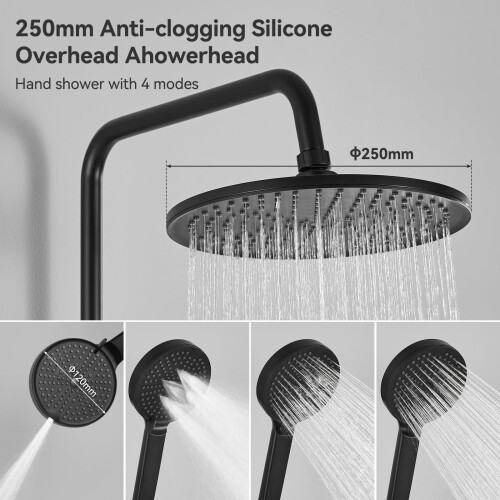 DERW Black Rainfall Shower Kit with 10 Round Rainfall Shower Head 4 Sp 1