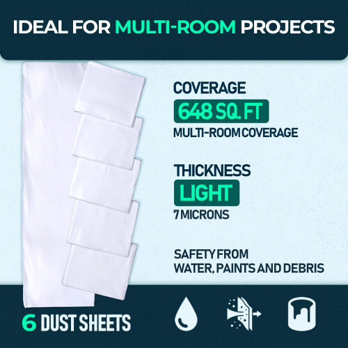 CS 6 Pack Extra Large Plastic Dust Sheets for Decorating 3.60 x 2.70 m (12x9 ft) 1