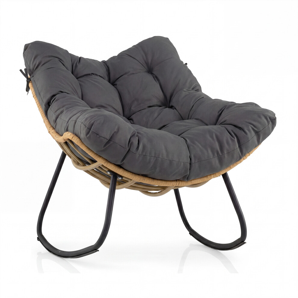 Costway Outdoor Papasan Rocking Chair Oversized Pe Wicker Patio Egg Chair With Cushion