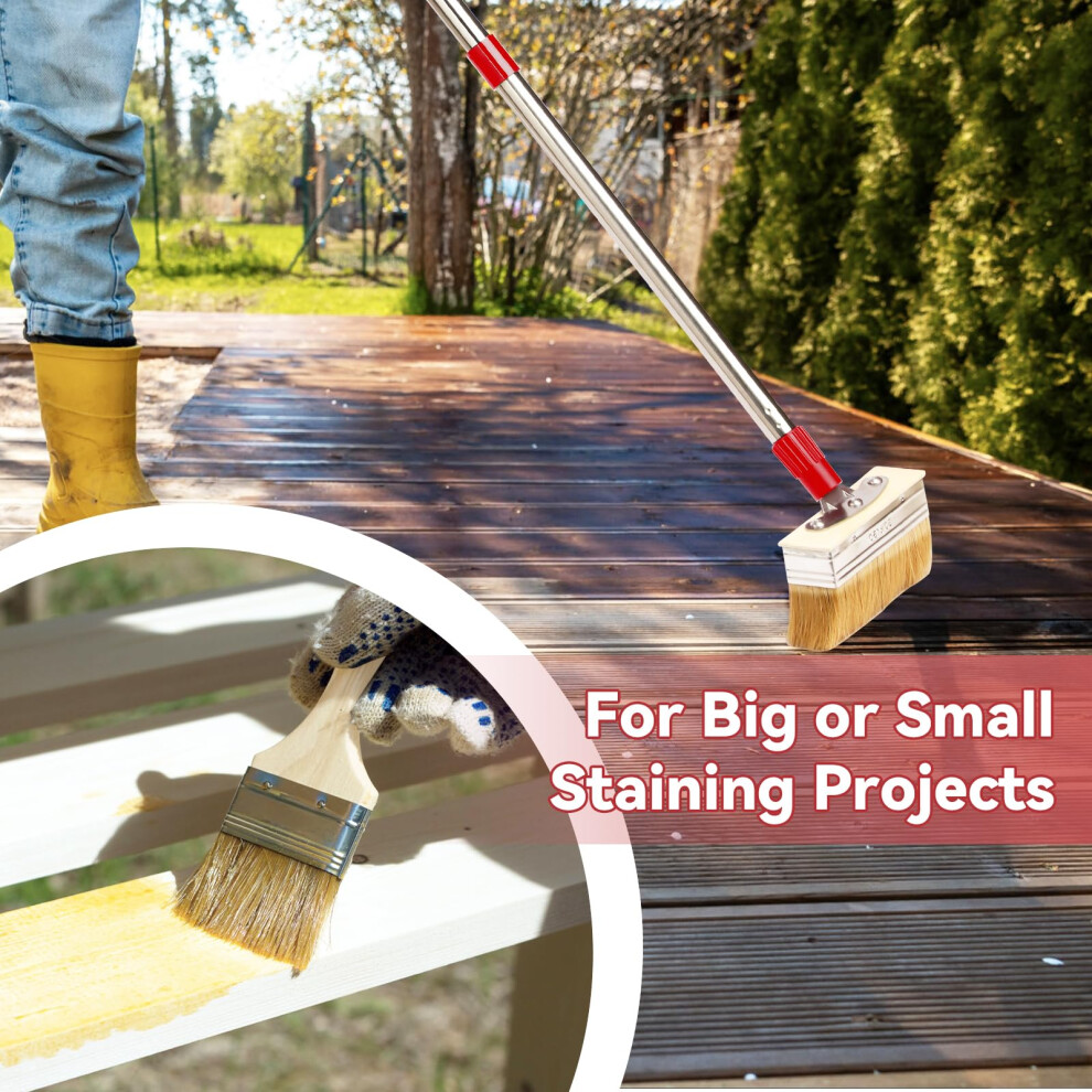 60" Long Handle 6" Decking Paint Brush Deck Stain Applicator With 3" Paint Brush For Woodstains, Oils, Deck Coatings, Fence Wall Furniture 5006808661271