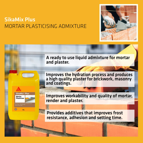 Sika SikaMix Plus Chloride Free Mortar Plasticiser – Mortar Admixture 1