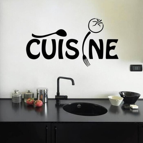 Black Kitchen Wall Stickers Fork and Spoon Kitchen Decoration Size: 58cm x 30cm