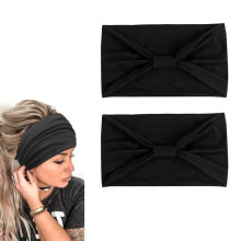 Women's Scarf, 2 Pcs Women's Wide Elastic Criss Cross Scarf, Fashion Yoga Sport Headband Multicolor-Black