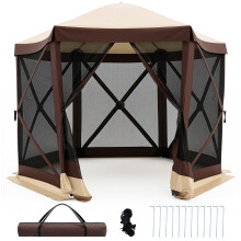Hexagonal Gazebo with 6 Mosquito Net Sides Foldable Garden Pavilion 6-Sided