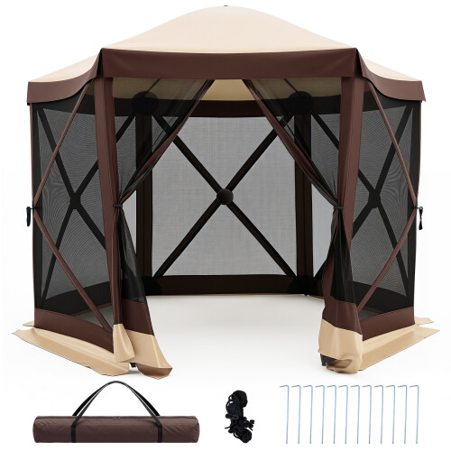 Costway Hexagonal Gazebo with 6 Mosquito Net Sides Foldable Garden Pavilion 6-Sided