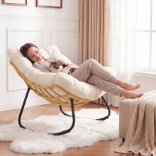 Outdoor Papasan Rocking Chair Oversized PE Wicker Patio Egg Chair With Cushion
