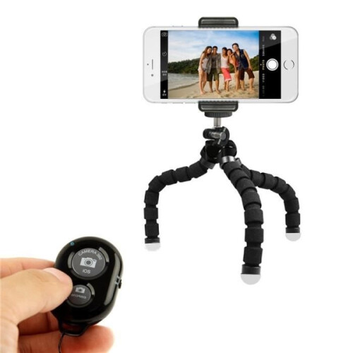 Portable and Adjustable Tripod Stand + Bluetooth Remote Shutter for Phone, Camera