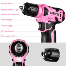 DEKOPRO 8V Cordless Drill Set 38 Keyless Chuck 42pcs Accessories Built