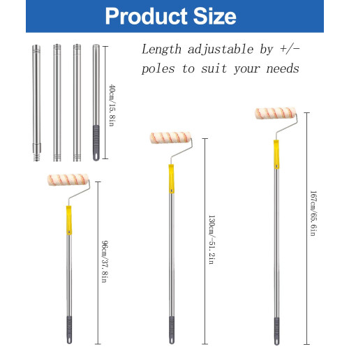 HpCuales Paint Roller Kit,Paint Roller Brush Set with 5.2FT Stainless Steel Pole and 3pcs 9Inch Roller Covers,Multi-Function Long Paint Roller Househ 2