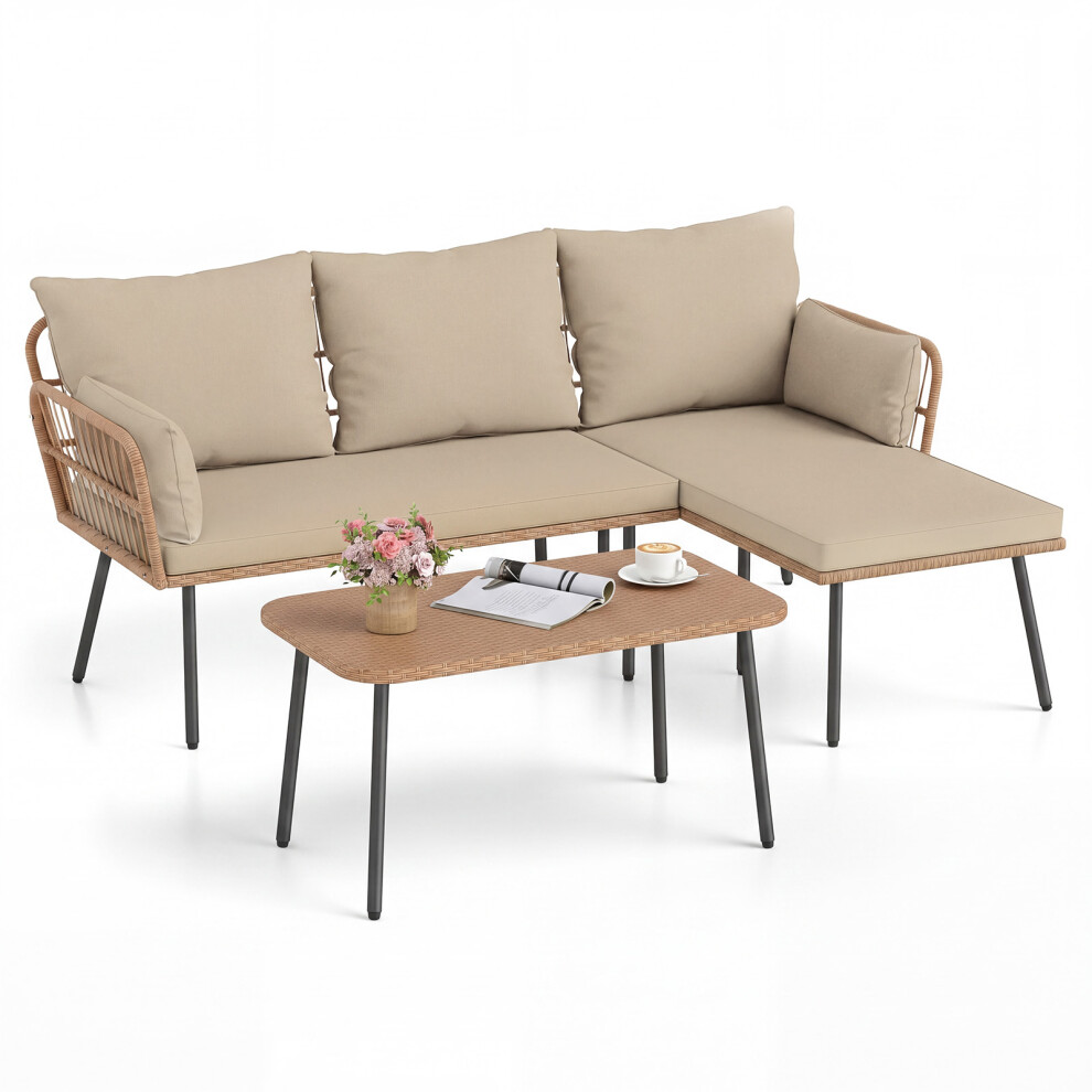 Costway 3 Pieces L-Shaped Patio Furniture Set Cushioned Sofa With Coffee Table Cushions