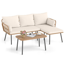 3 Pieces L-Shaped Patio Furniture Set Cushioned Sofa With Coffee Table Cushions