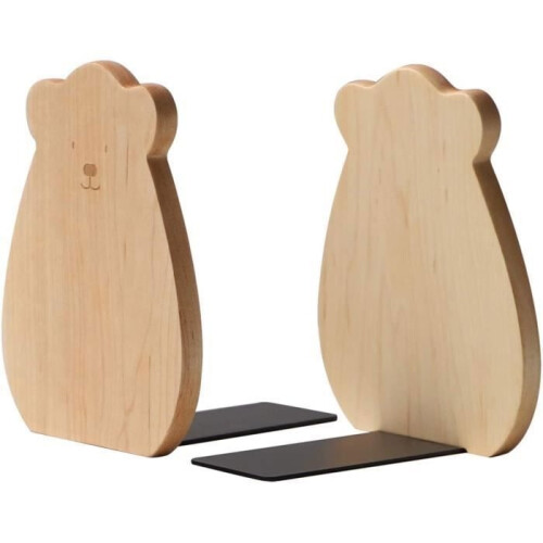 bear-shaped bookends, decorative bookends, wooden shelf