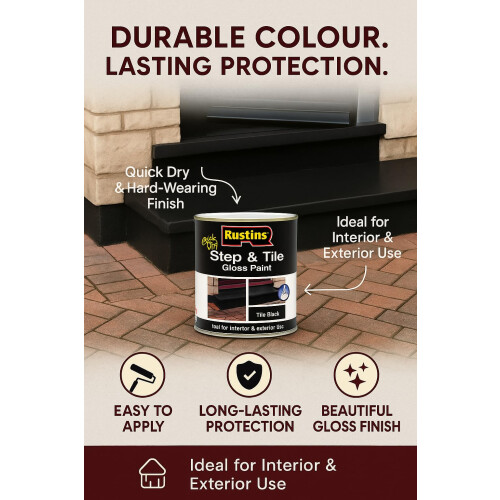 Rustins RUSTINS Quick Dry Step & Tile Paint Black 500ml 1