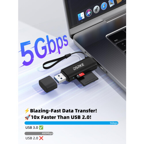 DSRKE SD Card Reader, Micro SD & Memory Card Reader, USB C 3.0 Dual Slot 1