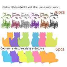Paper clips, 6 pieces of sticky notes for home, 36 cat-shaped paper clips, school and office stationery, for memos, travel journals